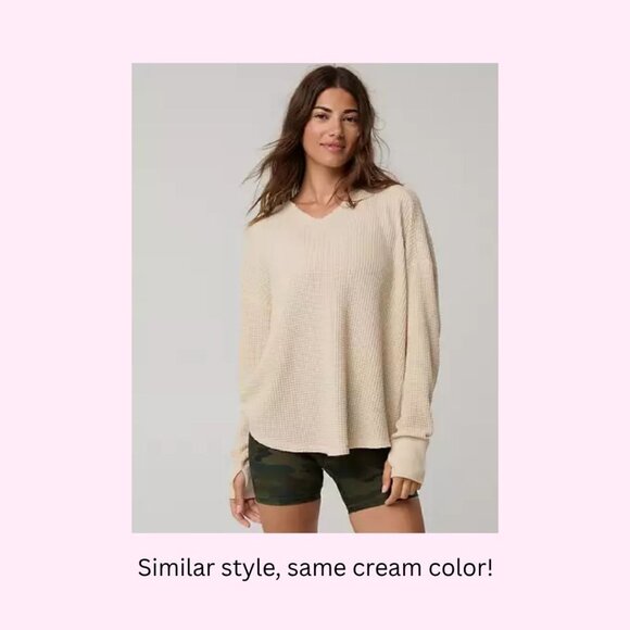 OFFLINE by Aerie Wow! Waffle Oversized Crewneck T-shirt, Cream, Size L - Picture 6 of 6